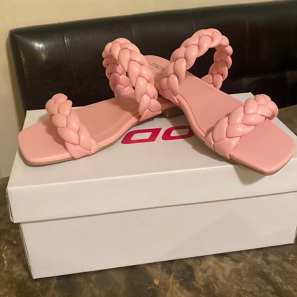 Soda Brand pink braided strap sandal